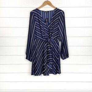 NWT Express Navy Blue Striped Tie Waist Dress